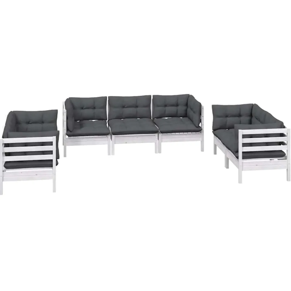 vidaXL 7-delige Loungeset met kussens massief grenenhout Wit