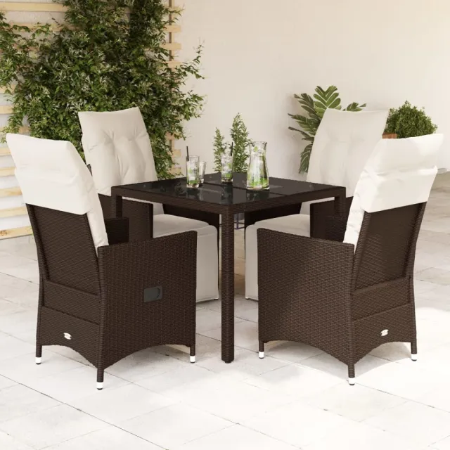 vidaXL 5-delige Bistroset met kussens poly rattan bruin, foto 2