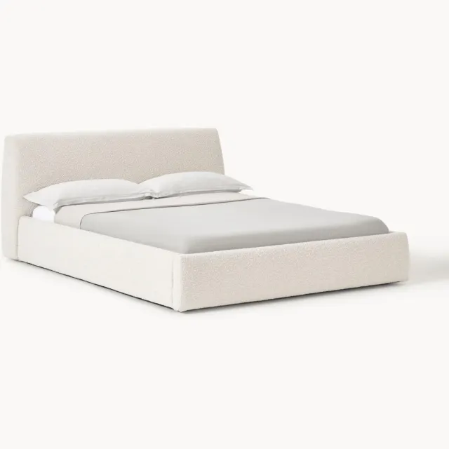 Westwing Collection Bouclé gestoffeerd bed Cloud Wit