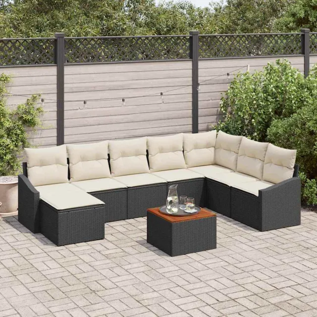 vidaXL Tuinbankenset 9 st Zwart poly rattan, foto 2
