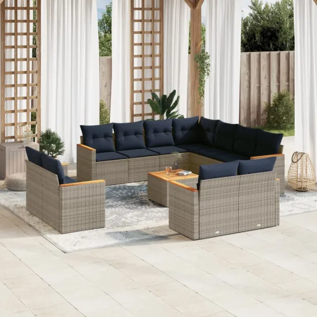 vidaXL 12-delige tuinbankset met kussens, grijs polyrotan, foto 2