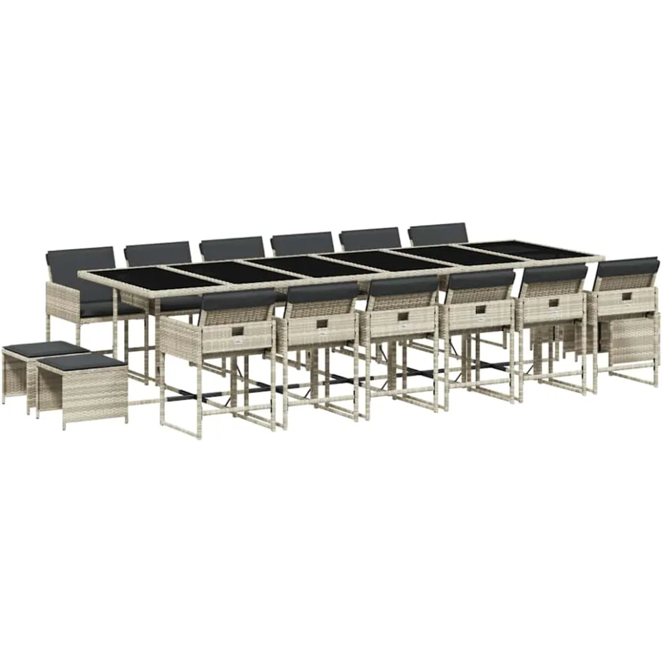 vidaXL 17-delige Tuinset met kussens poly rattan lichtgrijs