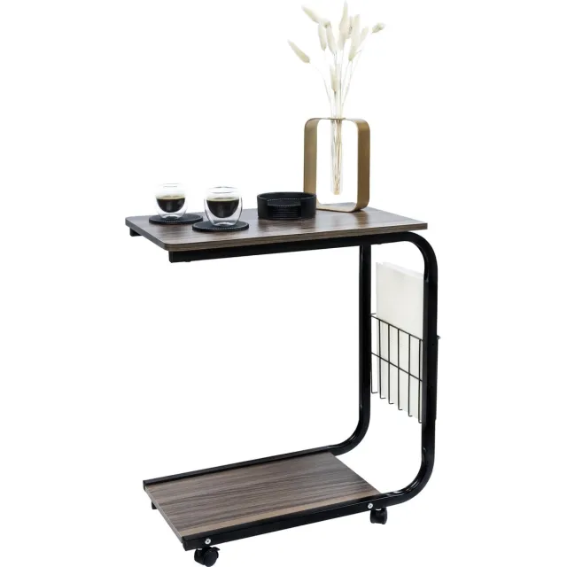 QUVIO Bijzettafel op wieltjes / Bijzettafel / Eetkamer bijzettafel / Woonkamer bijzettafel / Bijzettafeltje / Tafel - 30 x 51 x 56 cm (lxbxh) Zwart