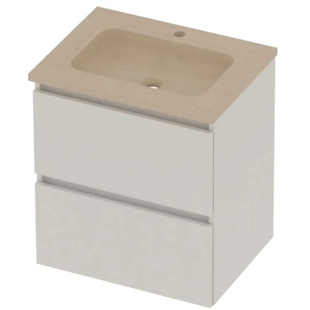 Basic-Line Rocky 46 Badmeubelset Hardsteen 1 Kraangat Greeploos 60x46x62 cm Ice White Sand Stone Beige