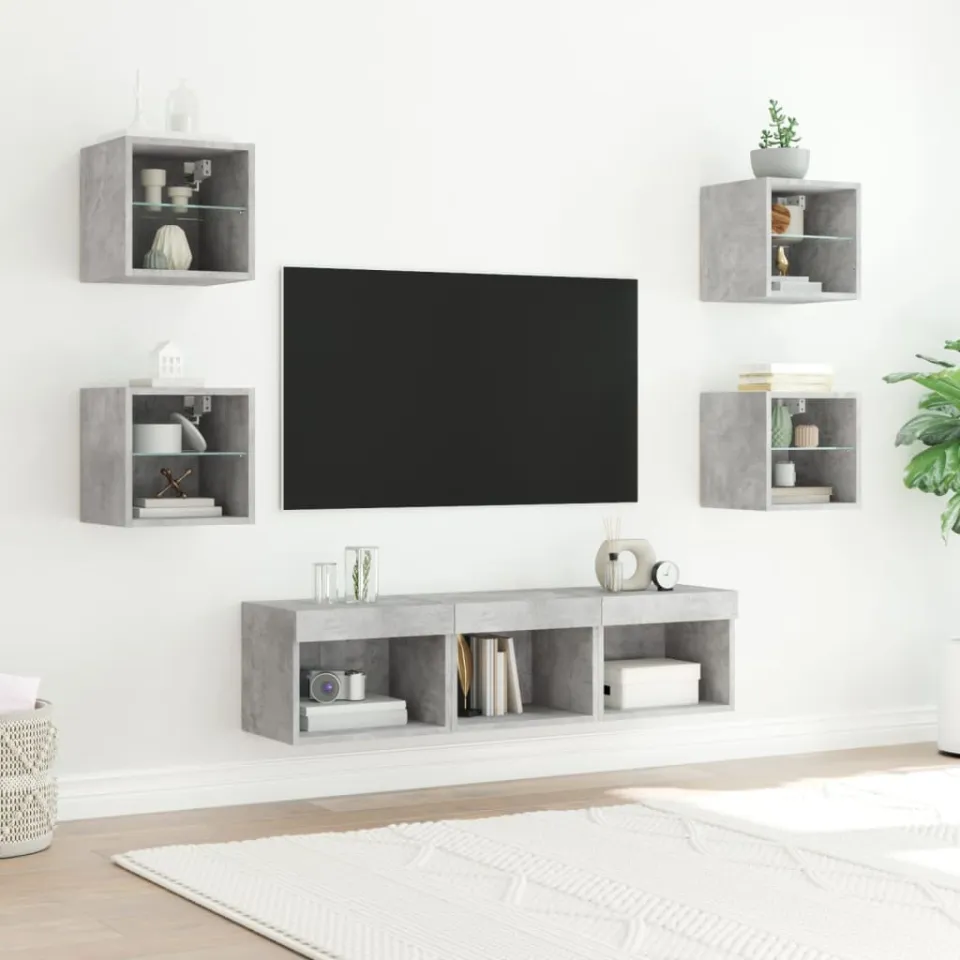 vidaXL 7-delige Tv-wandmeubelset met LED bewerkt hout betongrijs grijs, foto 2