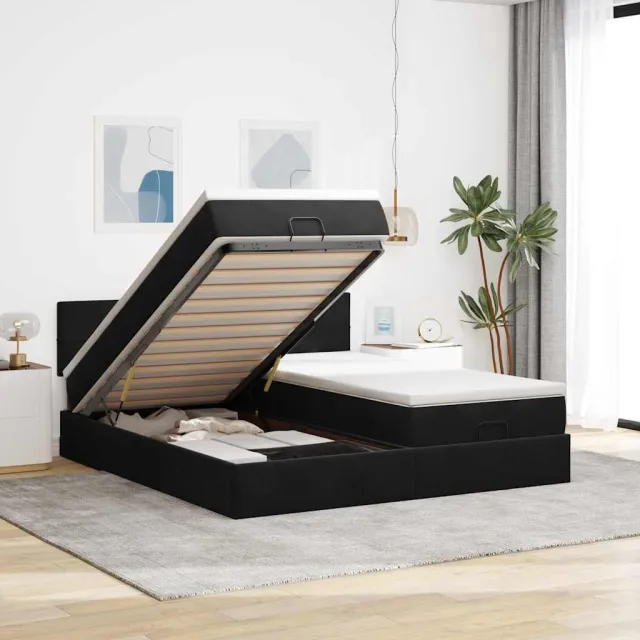 vidaXL Ottoman bed met matrassen 160x200cm fluweel zwart