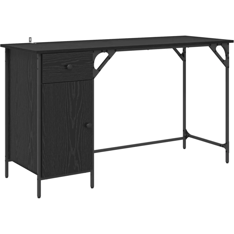 vidaXL Computerbureau Zwart Eiken 131 x 48 x 75 cm Bewerkt hout, foto 3