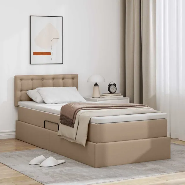 vidaXL Opbergbed met LED met matras Cappuccino 90 x 200 cm Nep Leer Bruin