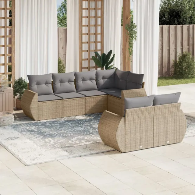 vidaXL 7-delige Loungeset met kussens poly rattan beige, foto 2