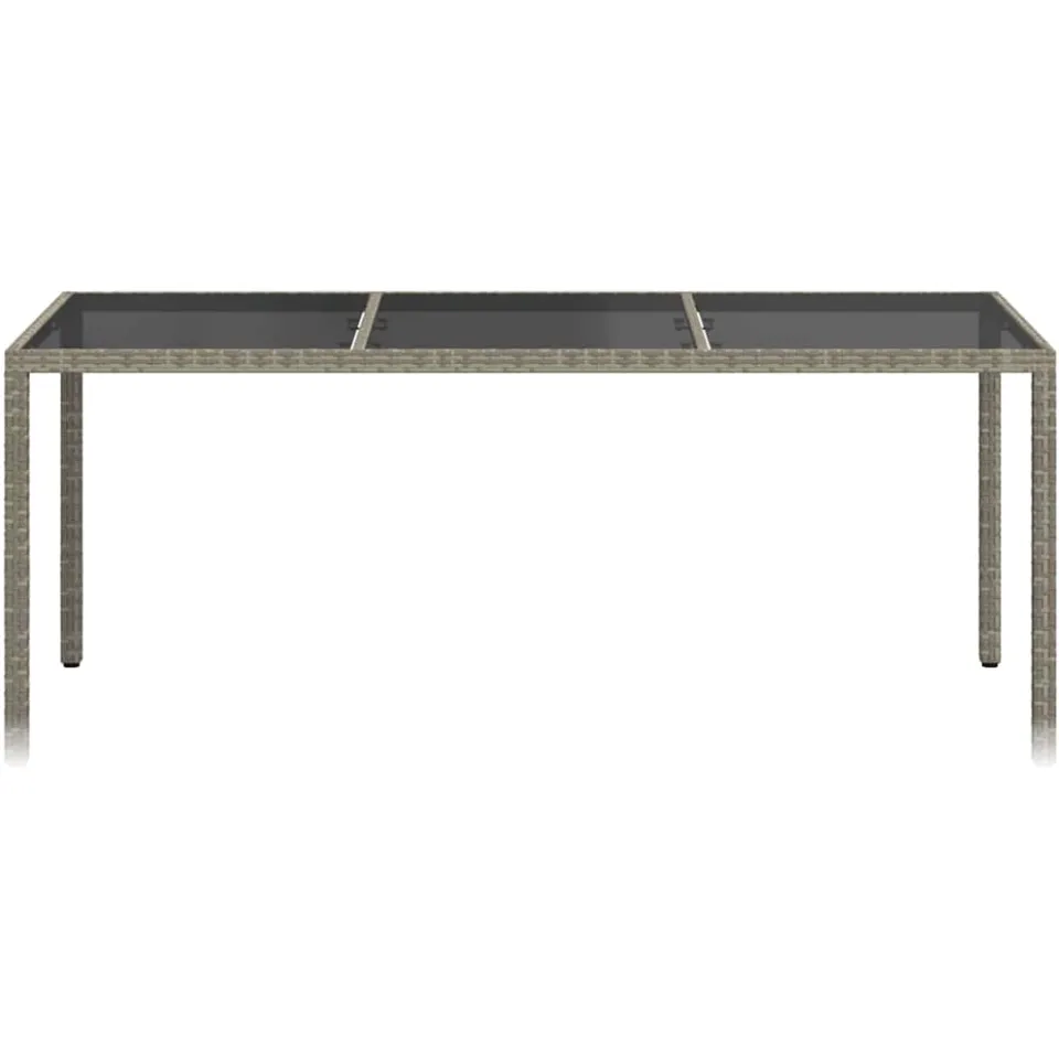 vidaXL Tuintafel 190x90x75 cm gehard glas en poly rattan grijs, foto 2
