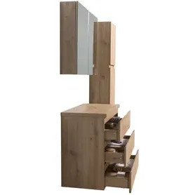 AquaVive - Praxis Eigen Merk Aquazuro Wastafelonderkast Napoli 90cm - Scandinavisch Eiken Gemelamineerd - Met 3 Lades, foto 4