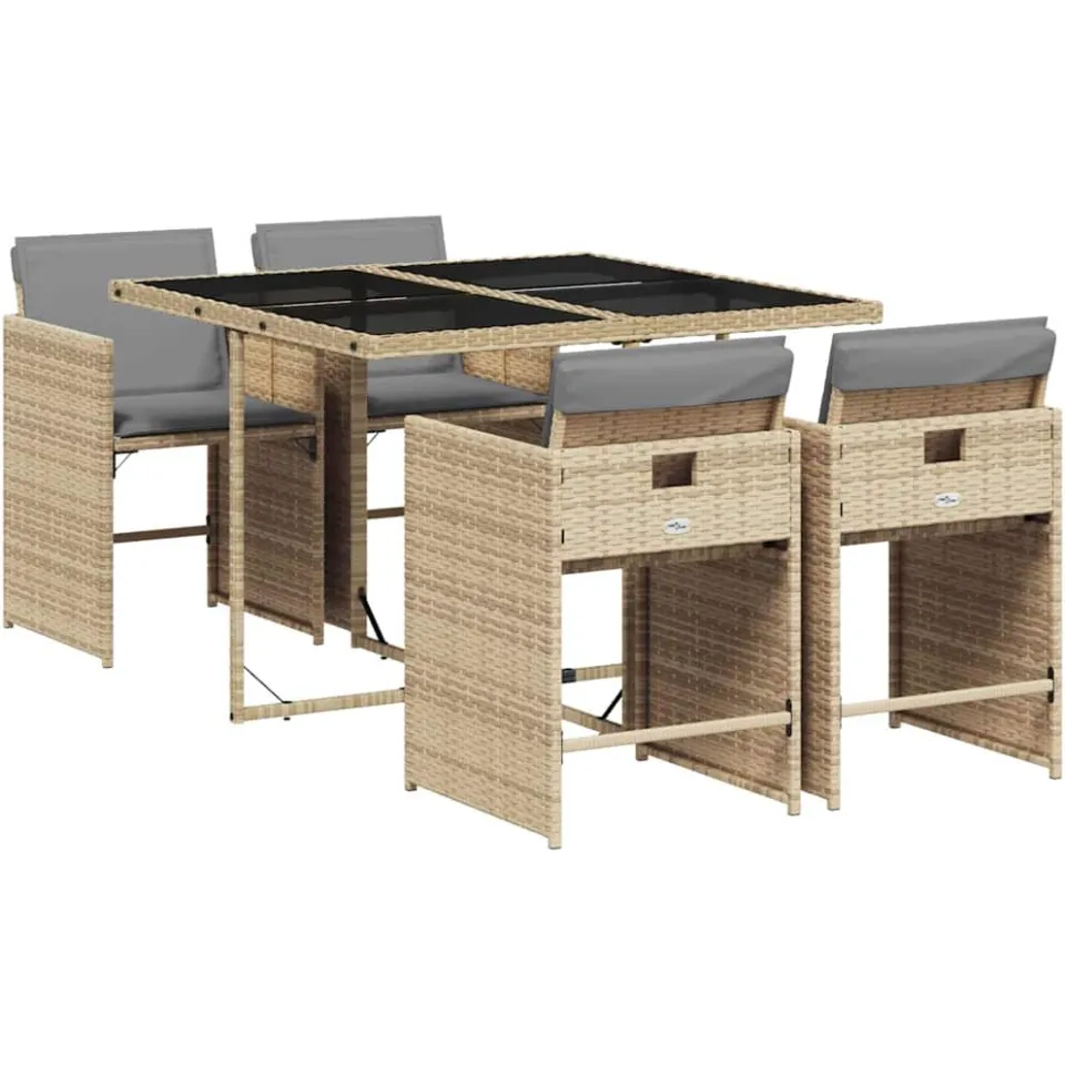 vidaXL 5-delige Tuinset met kussens poly rattan gemengd beige, foto 3