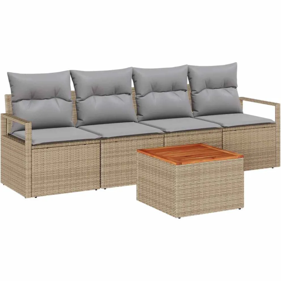vidaXL Tuinbankenset 5 st Beige poly rattan