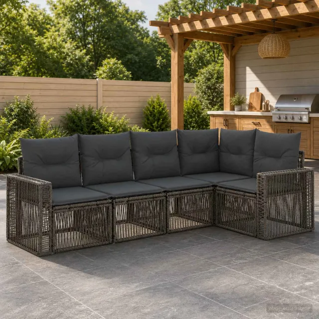 vidaXL Tuinbankenset 5 st 5-zits Grijs en Donkergrijs poly rattan, foto 2