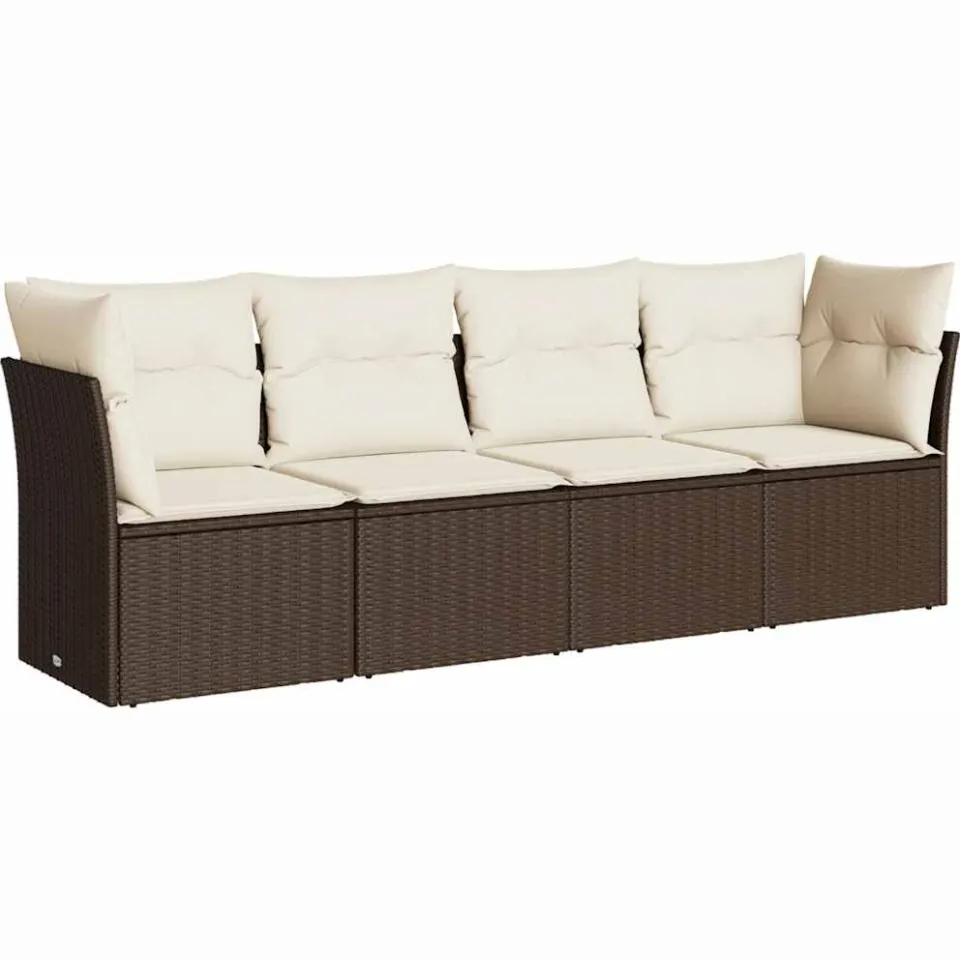 vidaXL 4-delige Loungeset met kussens poly rattan bruin, foto 3