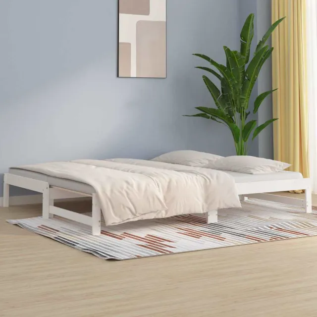 vidaXL Slaapbank uitschuifbaar 2x(80x200) cm massief grenenhout wit