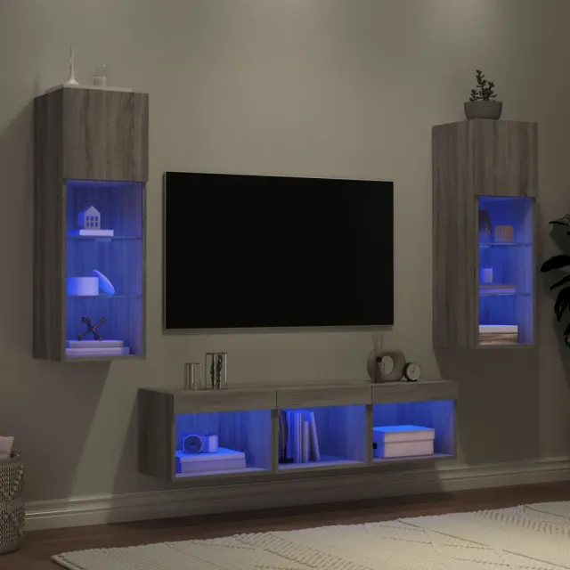 vidaXL 5-delige Tv-wandmeubelset met LED grijs sonoma eikenkleurig