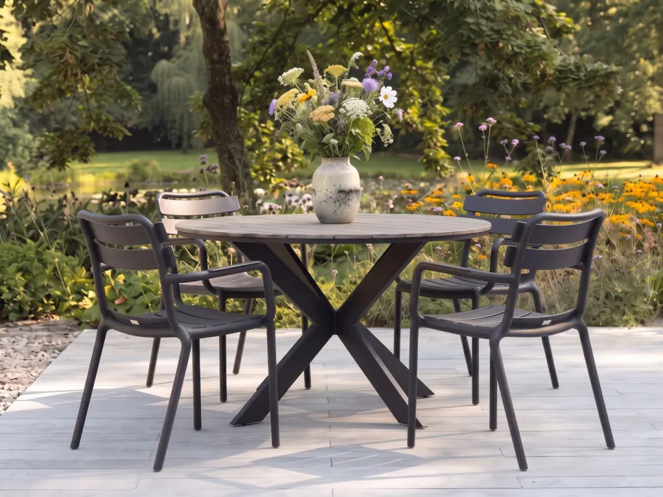 Forza Furniture Forza Vico/Fidenza ø126cm dining tuinset 5-delig stapelbaar, foto 4