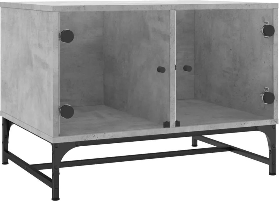 vidaXL Salontafel met glazen deuren 68,5x50x50 cm betongrijs grijs, foto 3