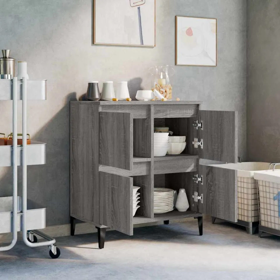 vidaXL Dressoir 60x35x70 cm bewerkt hout grijs sonoma eikenkleurig, foto 2