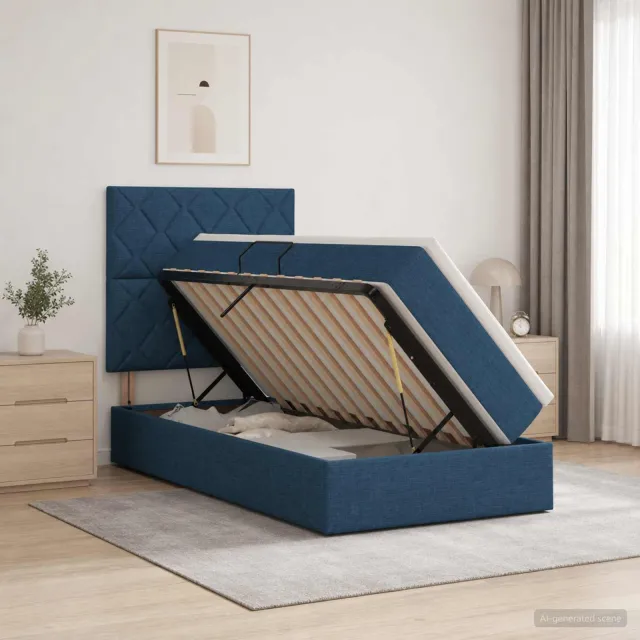 vidaXL Opslag bed met matras met hoofdeinde Blauw 100 x 200 cm Stof
