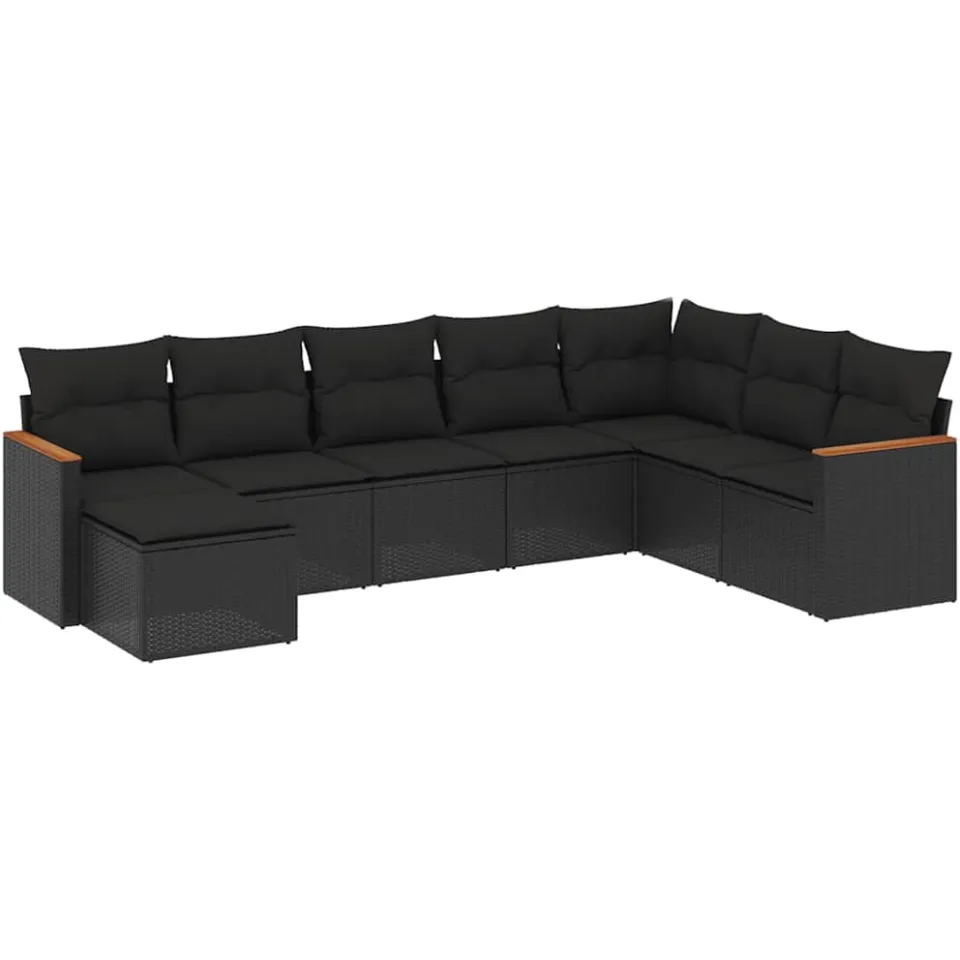 vidaXL 8-delige Loungeset met kussens poly rattan zwart, foto 3