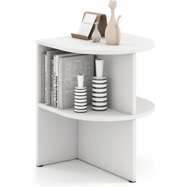 Costway Bijzettafel, halfrond, nachtkastje met open planken, banktafel voor kleine ruimtes, koffietafel voor woonkamer, slaapkamer, wit, 38 x 38 x 48,5 cm