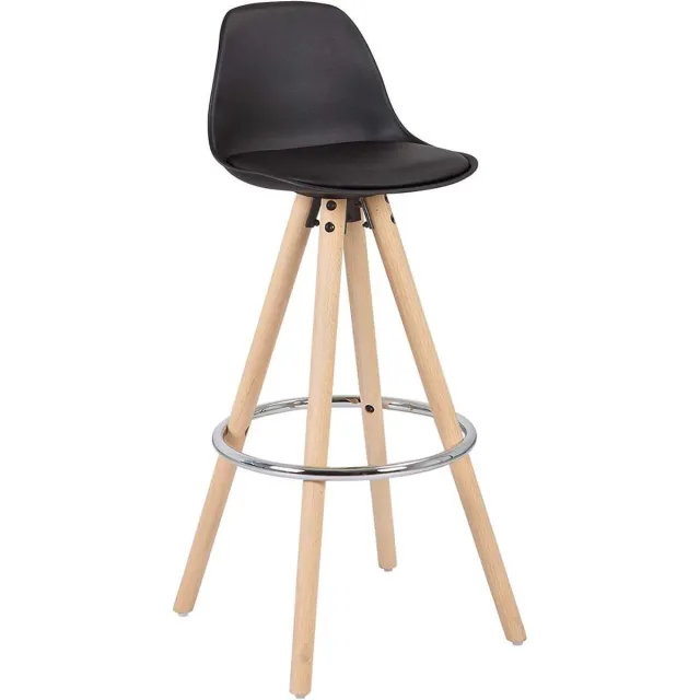 Dripio Hoge Barkruk Nobu - Zithoogte 75cm - Zwart - Set van 2 - Keuken - Barstoelen - Met rugleuning - Kunstleer - Bruin frame