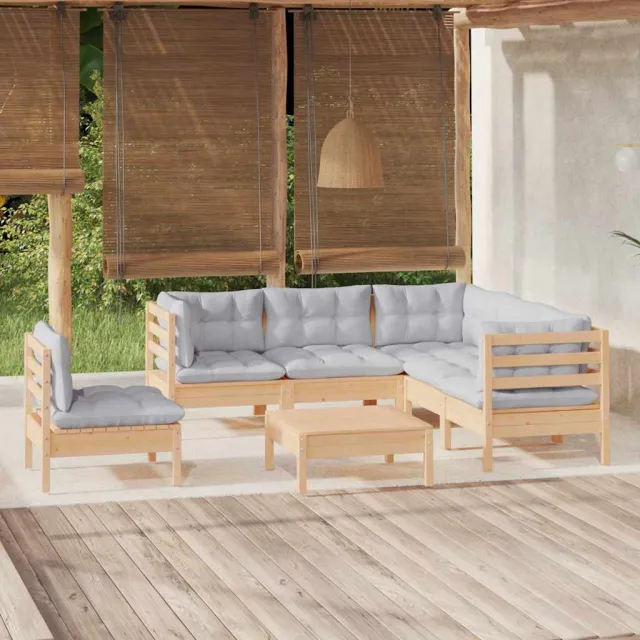 vidaXL 6-delige Loungeset met grijze kussens grenenhout grijs, foto 2