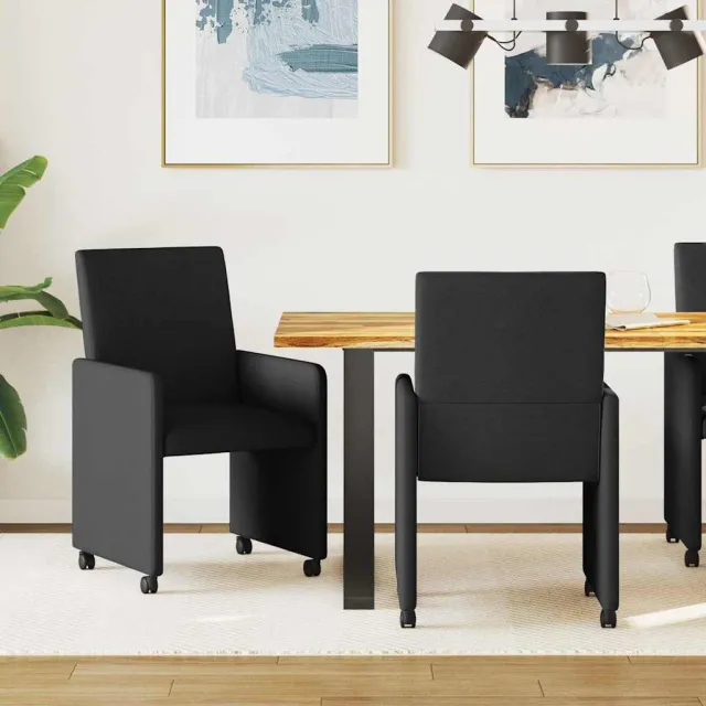 vidaXL Eetkamerstoelen met Wieltjes 2 st Stof Zwart 57 x 66 x 94 cm, foto 2