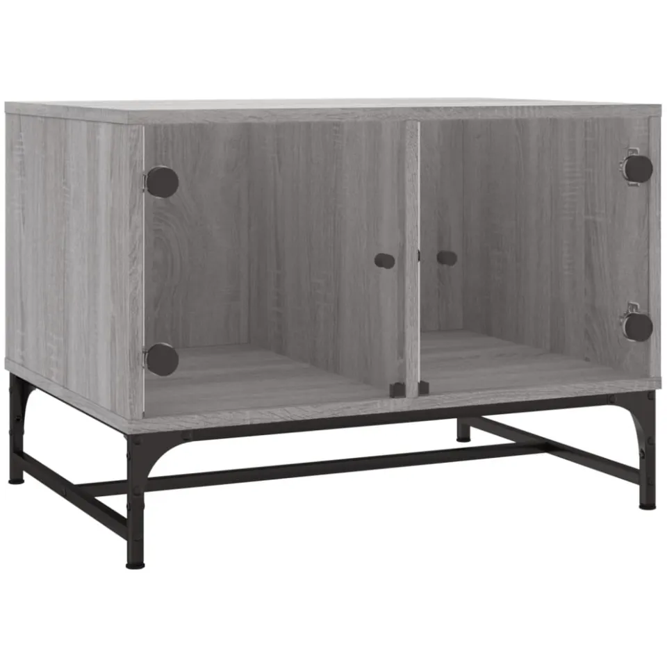 vidaXL Salontafel met glazen deuren 68,5x50x50 cm grijs sonoma eiken, foto 4