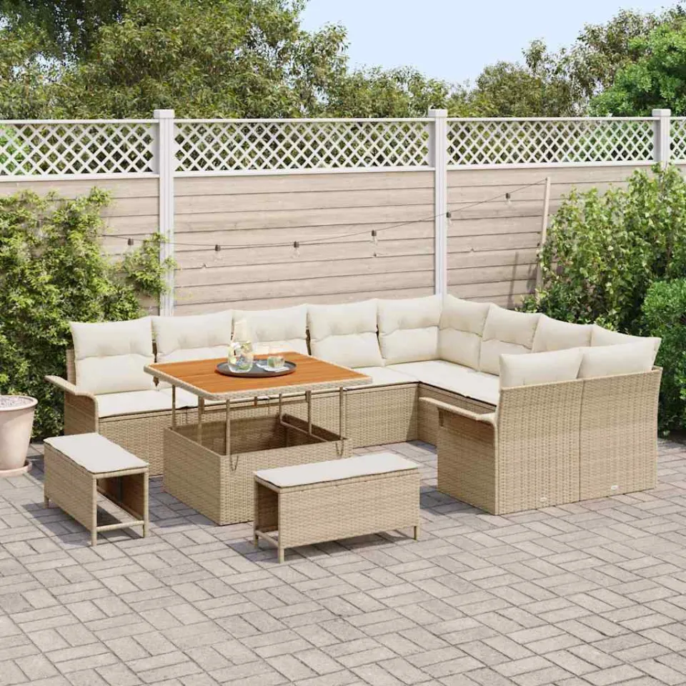 vidaXL Tuinbankenset 12 st Beige poly rattan, foto 3