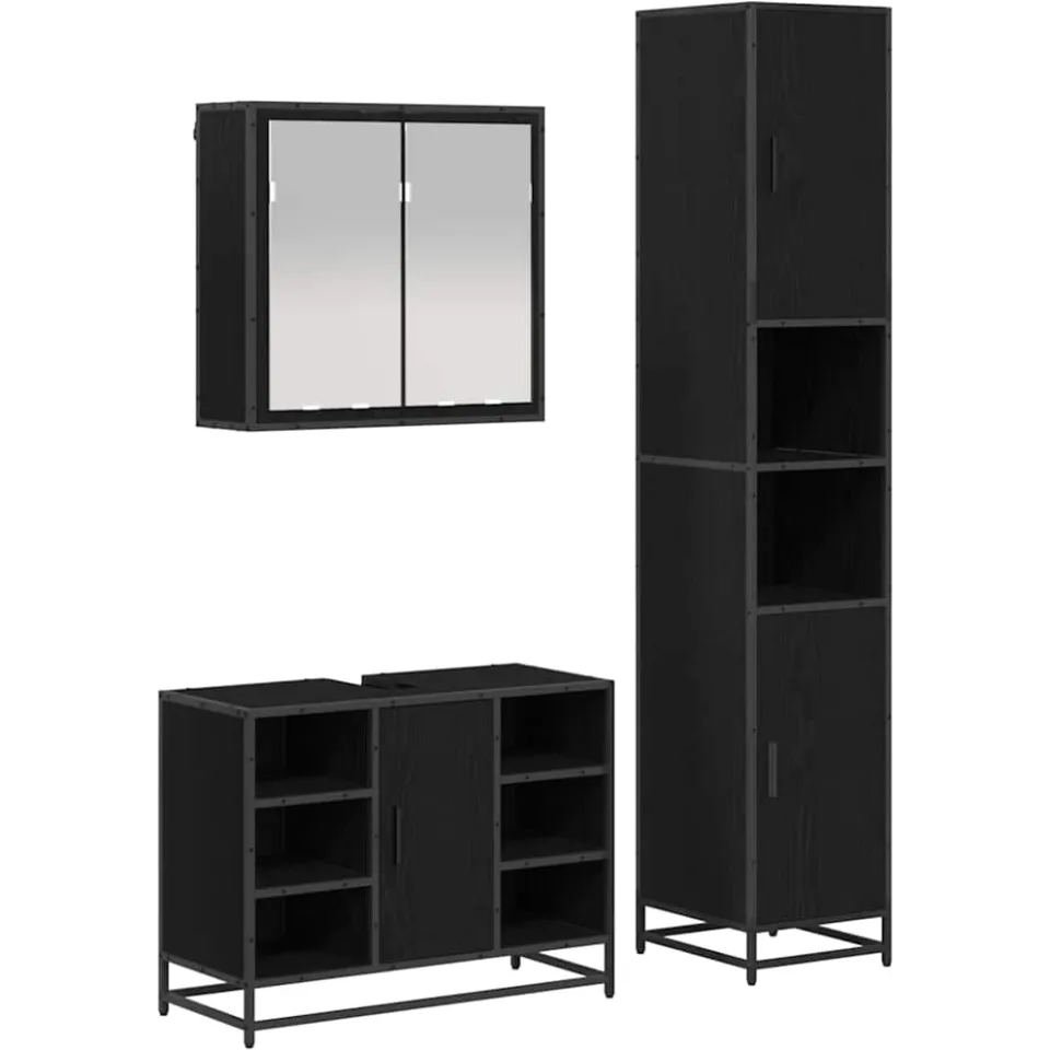 vidaXL Badkamermeubelset 3 st Zwart Eiken 80 x 33 x 60 cm Bewerkt hout, foto 3
