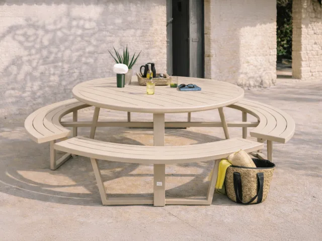 Mobistoxx Ronde picknicktafel PERUGIA 8 personen aluminium kasjmier