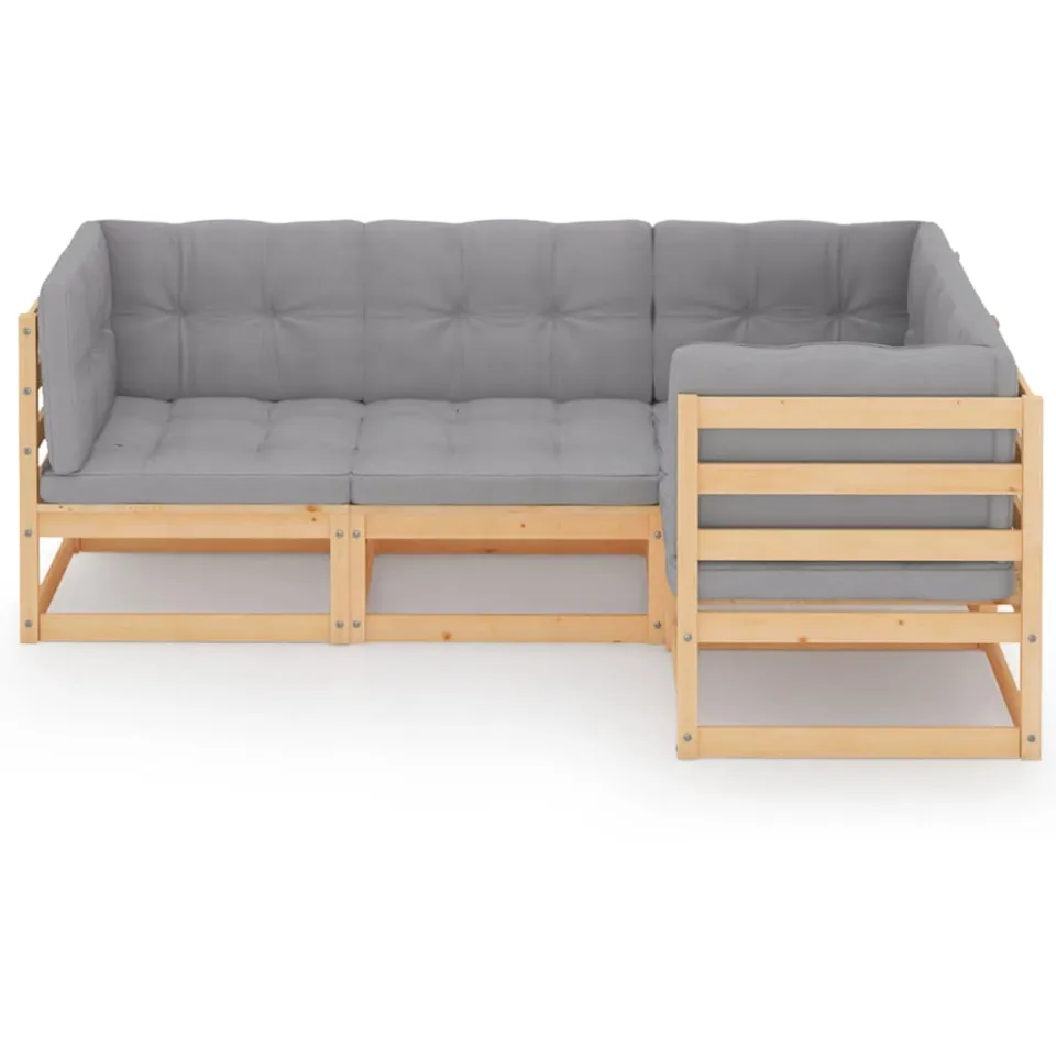 vidaXL 4-delige Loungeset met kussens massief grenenhout Grijs