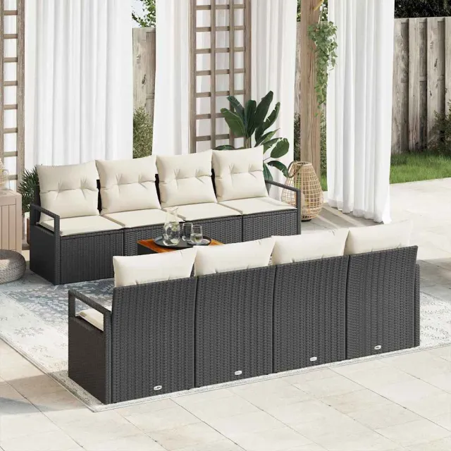 vidaXL Tuinbankenset 9 st Zwart poly rattan
