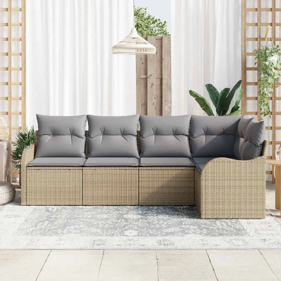vidaXL Tuin Sofa Set 5 st Beige poly rattan, foto 3