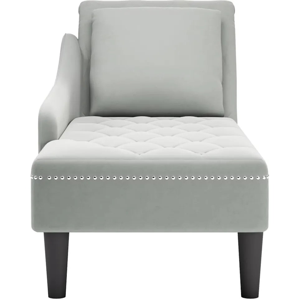 vidaXL Chaise longue met kussen & rechterarmleuning fluweel lichtgrijs