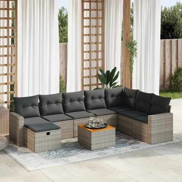 vidaXL 9-delige Loungeset met kussens poly rattan grijs, foto 2