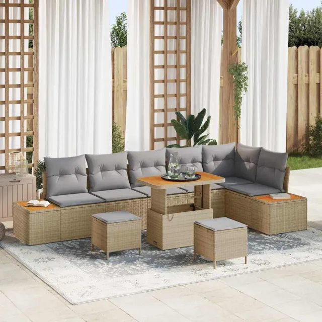 vidaXL Tuinbankenset 9 st 8-Aantal zitplaatsen Beige Poly riet
