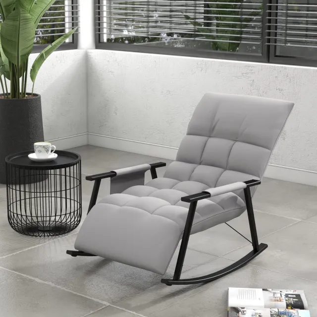 COVREO Schommelstoel 134x60x70 cm grijs, stoffen zitting met voetsteun