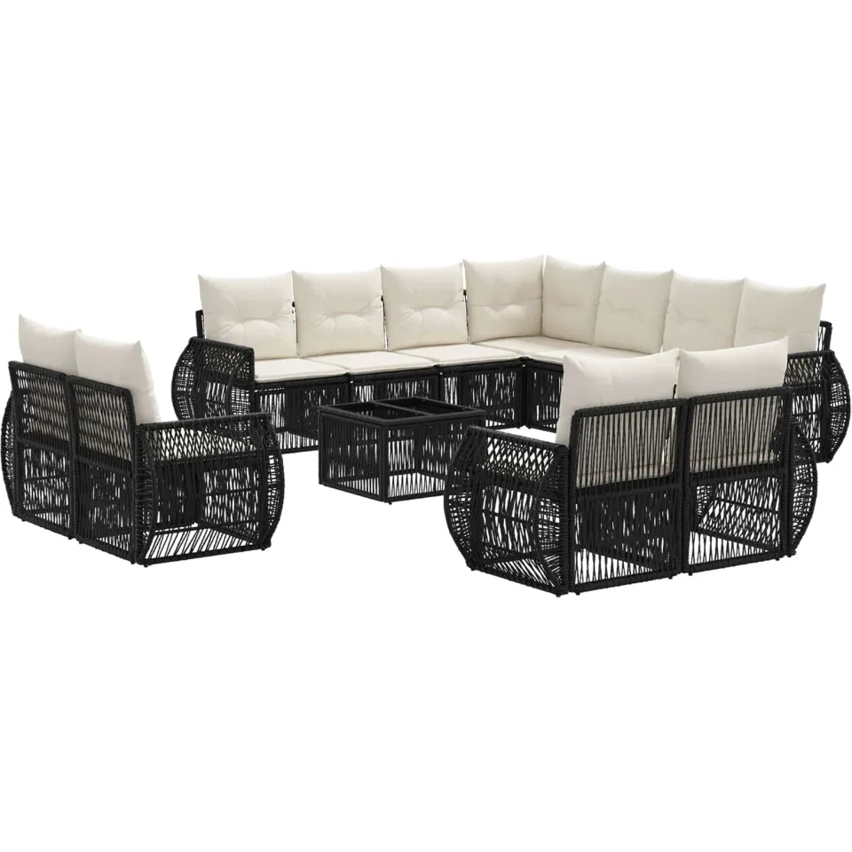 vidaXL Tuinbankenset 12 st Zwart en Cream Wit poly rattan
