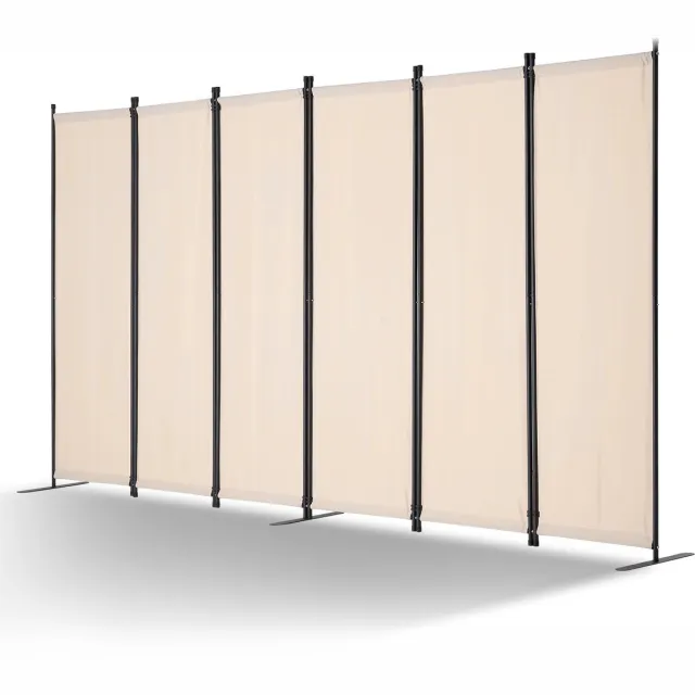Famanu Inklapbare privacyscherm met 6 panelen, draagbare kamerverdeler voor kantoor, slaapkamer en studeerkamer, beige