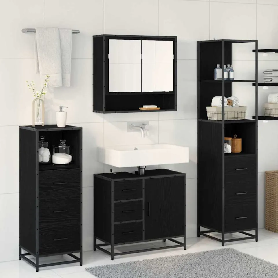 vidaXL Badkamermeubelset 4 st Zwart Eiken 65 x 33 x 60 cm Bewerkt hout, foto 3