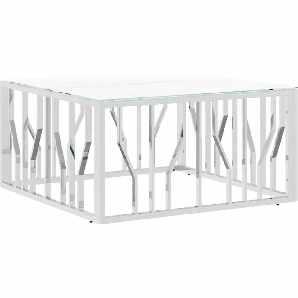 vidaXL Salontafel 80x80x40 cm roestvrij staal en glas zilverkleurig, foto 3
