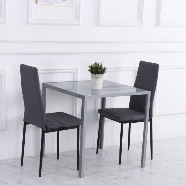 HAUSS SPOLE Vierkante Eettafel - Gehard Glazen Tafelblad - Geschikt Voor Vier Personen - Keuken En Eetkamer - Stalen Frame - 75x75x75 Cm - Grijs