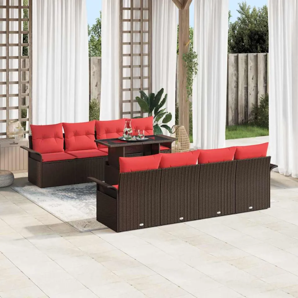 vidaXL Tuin Sofa Set 9 st 8-zits Bruin Polyrotan, foto 3