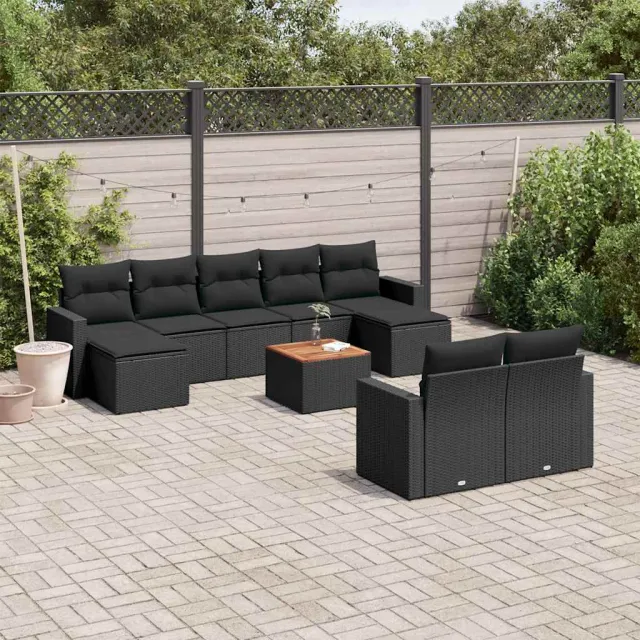 vidaXL 10-delige Loungeset met kussens poly rattan zwart, foto 2