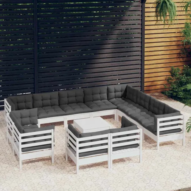 vidaXL 13-delige Loungeset met kussens massief grenenhout wit, foto 2
