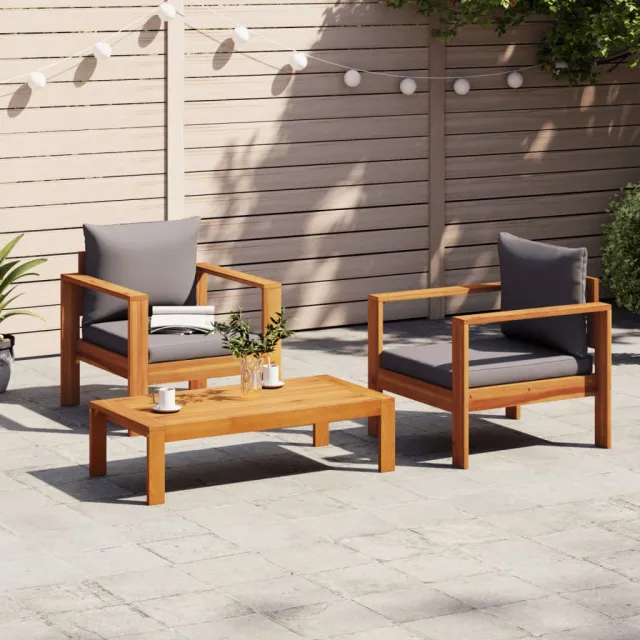 vidaXL 3-delige Loungeset met kussens massief acaciahout grijs, foto 2